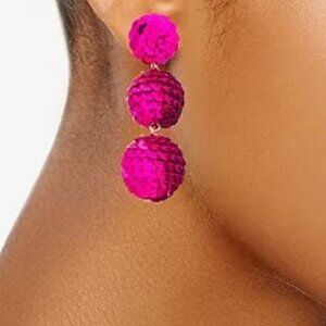 NINE WEST Mod/Contemporary Fuchsia Sequin Triple Disco Ball Drop Earrings**NEW!